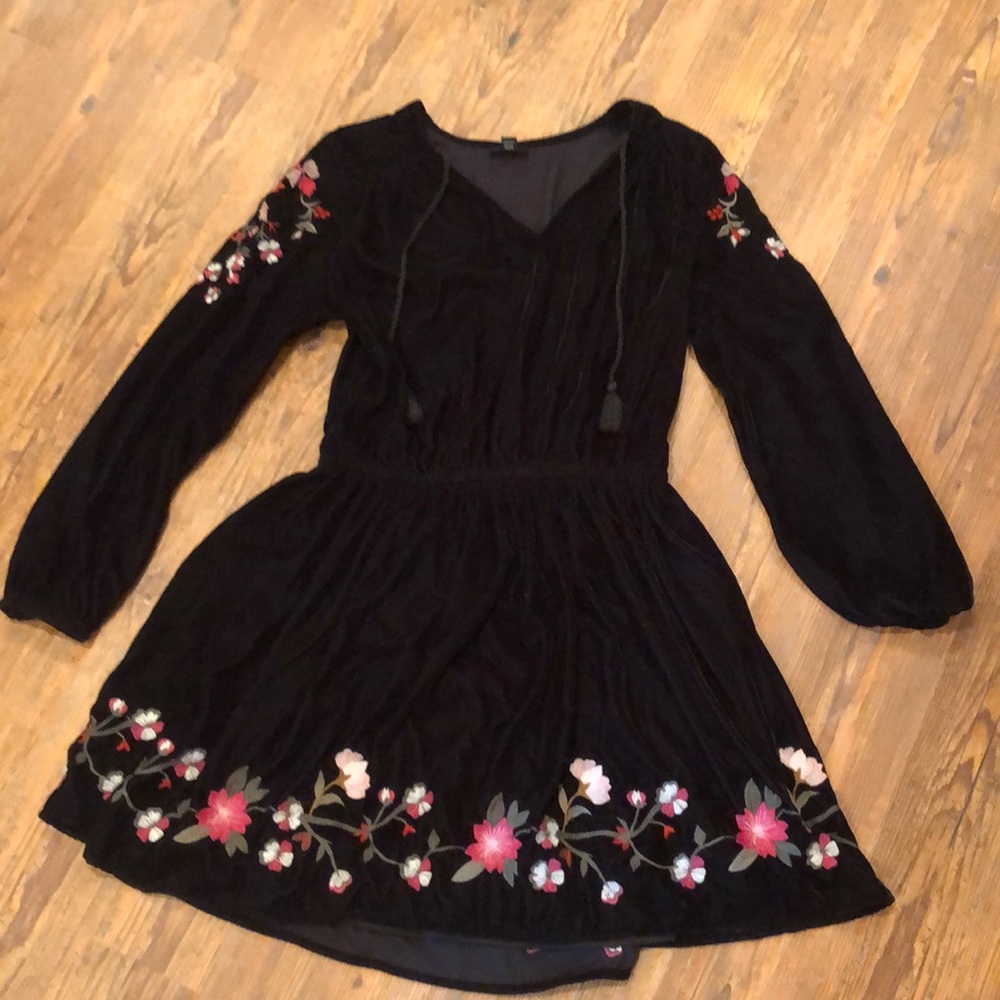 Embroidered Velvet Dress